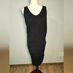 Athleta Rouched Active Stretchy Tank Dress Size LT Black with Racer Back